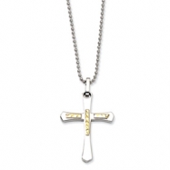 Picture of Stainless Steel 14k Gold Diamond Cut Cross Pendant 22in Necklace chain