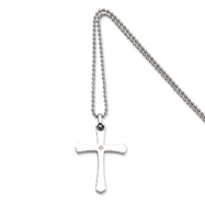 Picture of Stainless Steel 14k Gold w/ 2pt Diamond Cross Pendant 22in Necklace chain