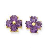 Picture of 14k Heart Amethyst Flower Post Earrings