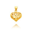 14K Yellow Gold Small Filigree Diamond-Cut Heart Pendant