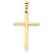 14K Gold & Rhodium 3-D Hollow Cross Pendant