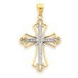 14K Gold & Rhodium Budded Cross Pendant