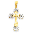 14K Gold And Rhodium Diamond Cut Cross Pendant