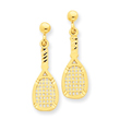 14K Gold Polished Racquet Dangle Post Earrings