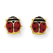 14K Gold Enameled Ladybug Earrings