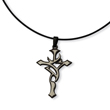 Stainless Steel Black Plated and Grey Accent Cross Necklace