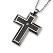 Stainless Steel Carbon Fiber Diamond Accent Cross Necklace